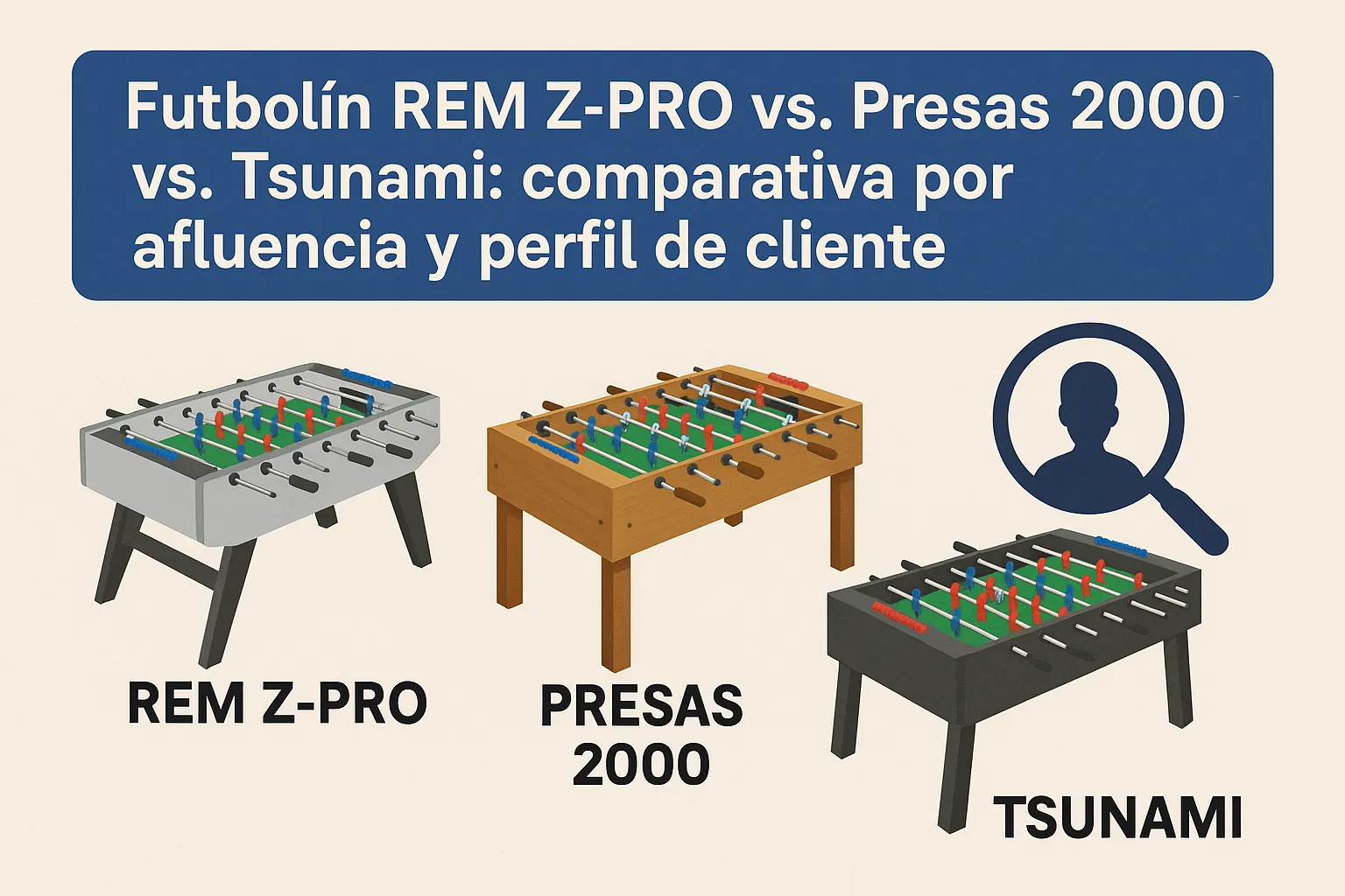Futbolín REM Z-PRO vs. Presas 2000 vs. Tsunami: comparativa por afluencia y perfil de cliente